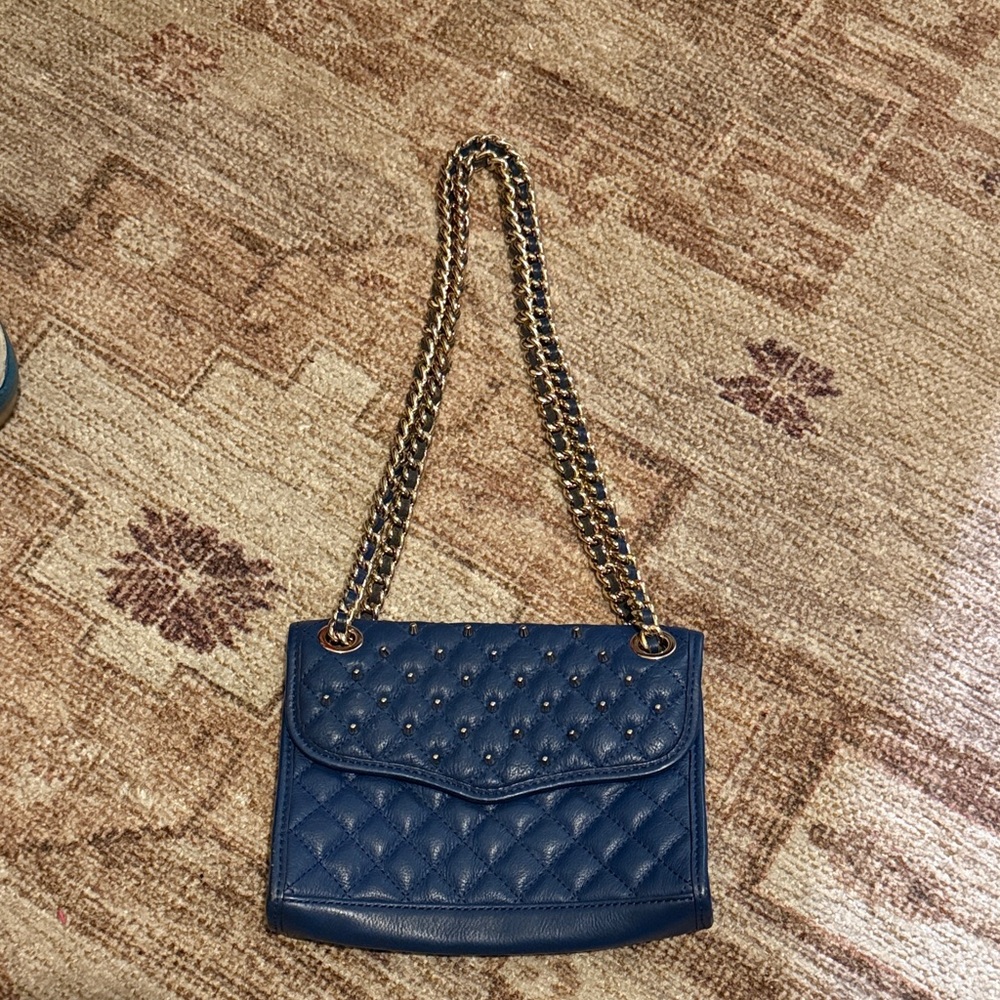 Rebecca Minkoff Blue Quilted Studded Chain Strap Bag